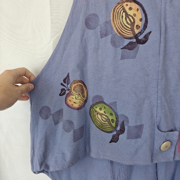 VTG Rare Blue Fish Gardening Fruits Spoon Fork V Neck Button Periwinkle Vest 1 - Picture 9 of 15
